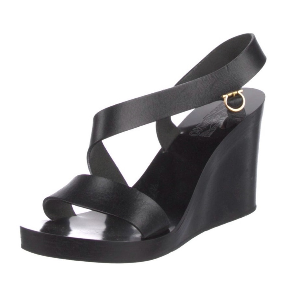 Salvatore Ferragamo Black Wedge Sandals